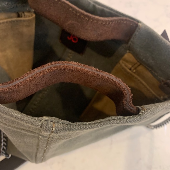 Anthropologie JO Bag Industrial Canvas Distressed Leather Chain Satchel WAY COOL - Picture 5 of 14